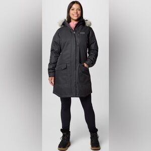 Columbia Fur Trim Hooded Omni-Heat Insulated Coat Winter GRAY SZ 3X